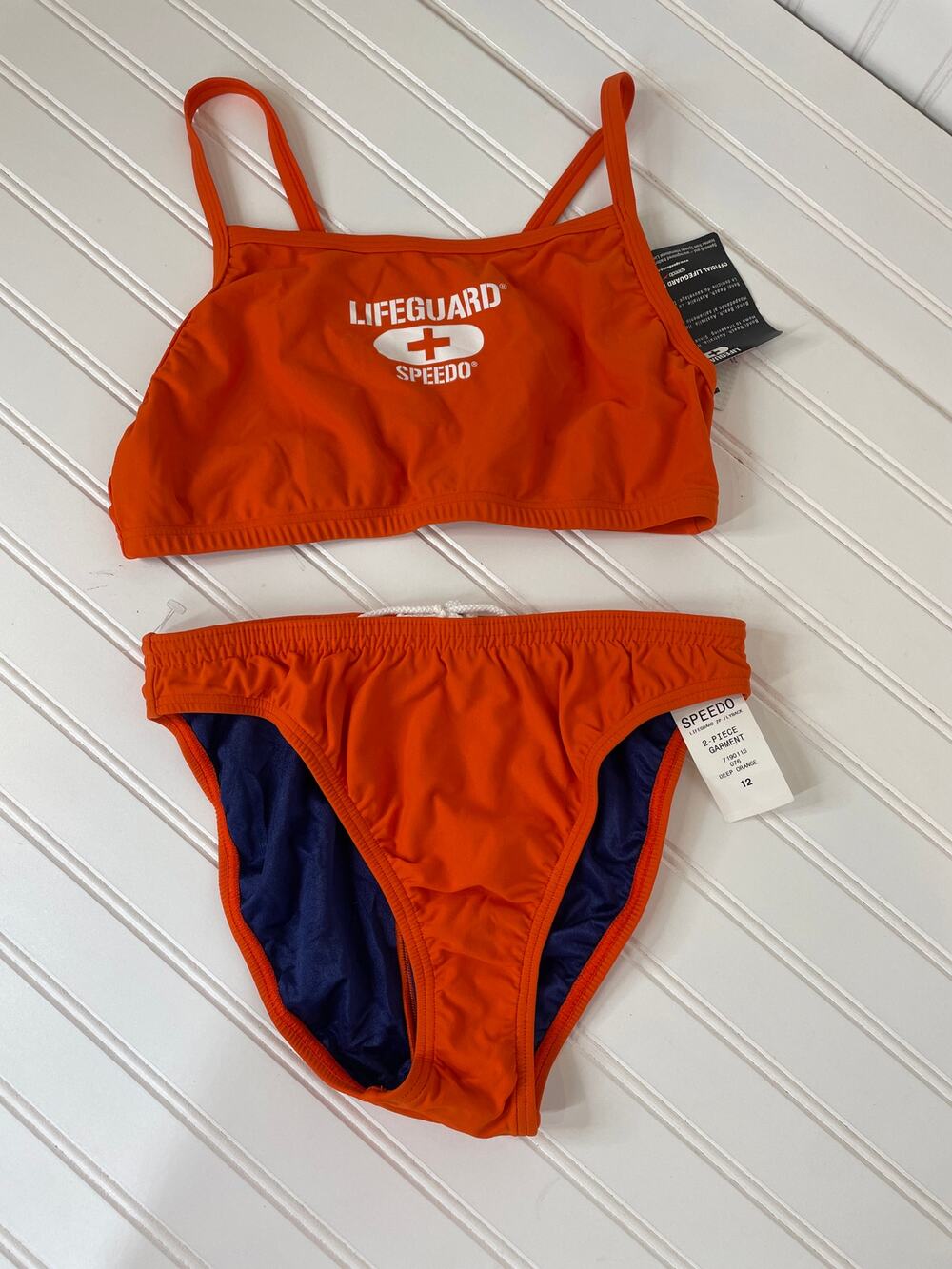 NWT Speedo Lifeguard Flyback 2-Piece Swimsuits Deep Orange Beach Surf 12